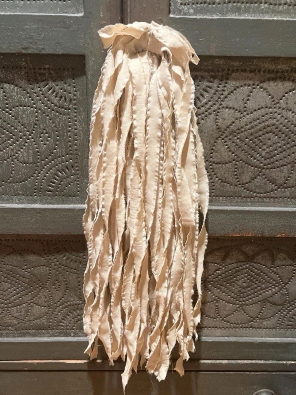 90 Hand Torn tea dyed muslin fabric strips. Approx 90, Length 44 “, Width Vary